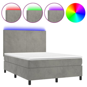 Letto a Molle Materasso e LED Grigio Chiaro 140x200 cm Velluto 3136005