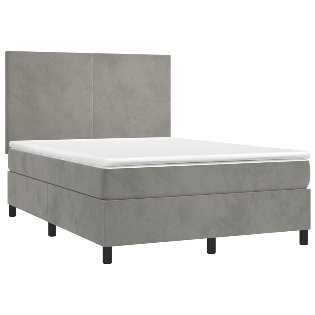 Letto a Molle Materasso e LED Grigio Chiaro 140x200 cm Velluto 3136005