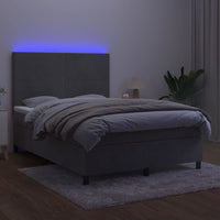 Letto a Molle Materasso e LED Grigio Chiaro 140x200 cm Velluto 3136005