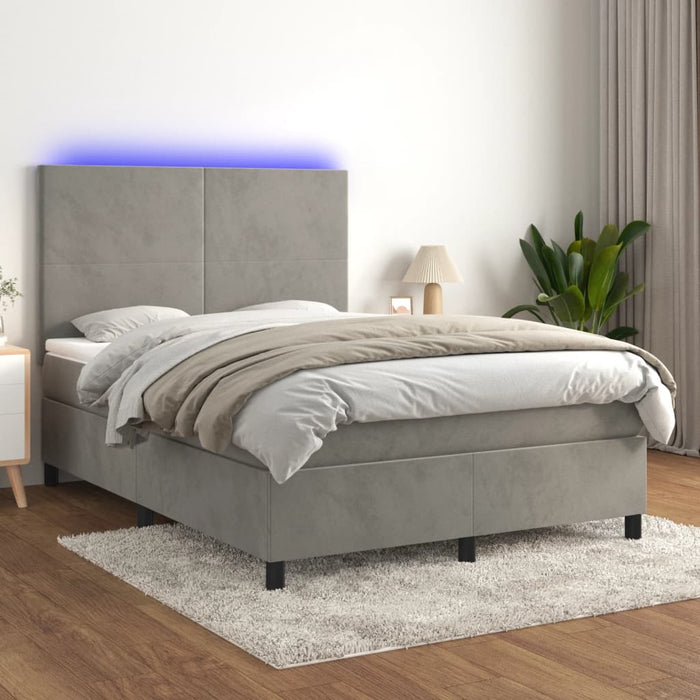 Letto a Molle Materasso e LED Grigio Chiaro 140x200 cm Velluto 3136005