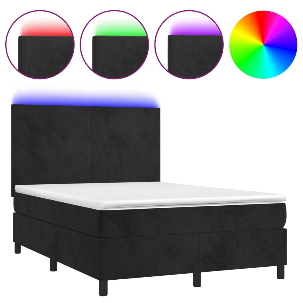 Letto a Molle con Materasso e LED Nero 140x200 cm in Velluto 3136007