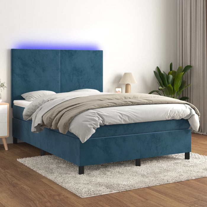 Letto a Molle con Materasso e LED Blu Scuro 140x200 cmcod mxl 123000