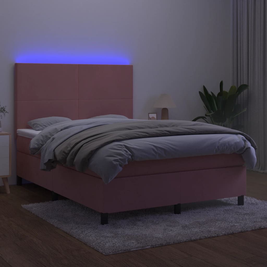 Letto a Molle con Materasso e LED Rosa 140x200 cm in Velluto 3136010