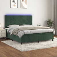 Letto a Molle con Materasso e LED Verde Scuro 160x200cm Velluto 3136014