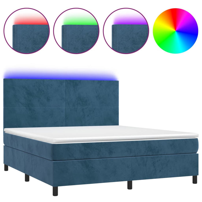 Letto a Molle con Materasso e LED Blu Scuro 160x200 cm 3136015