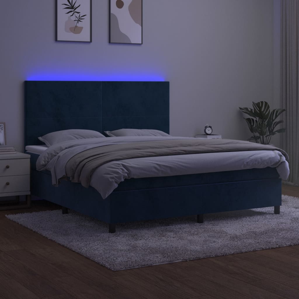 Letto a Molle con Materasso e LED Blu Scuro 160x200 cm 3136015