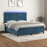 Letto a Molle con Materasso e LED Blu Scuro 160x200 cm 3136015