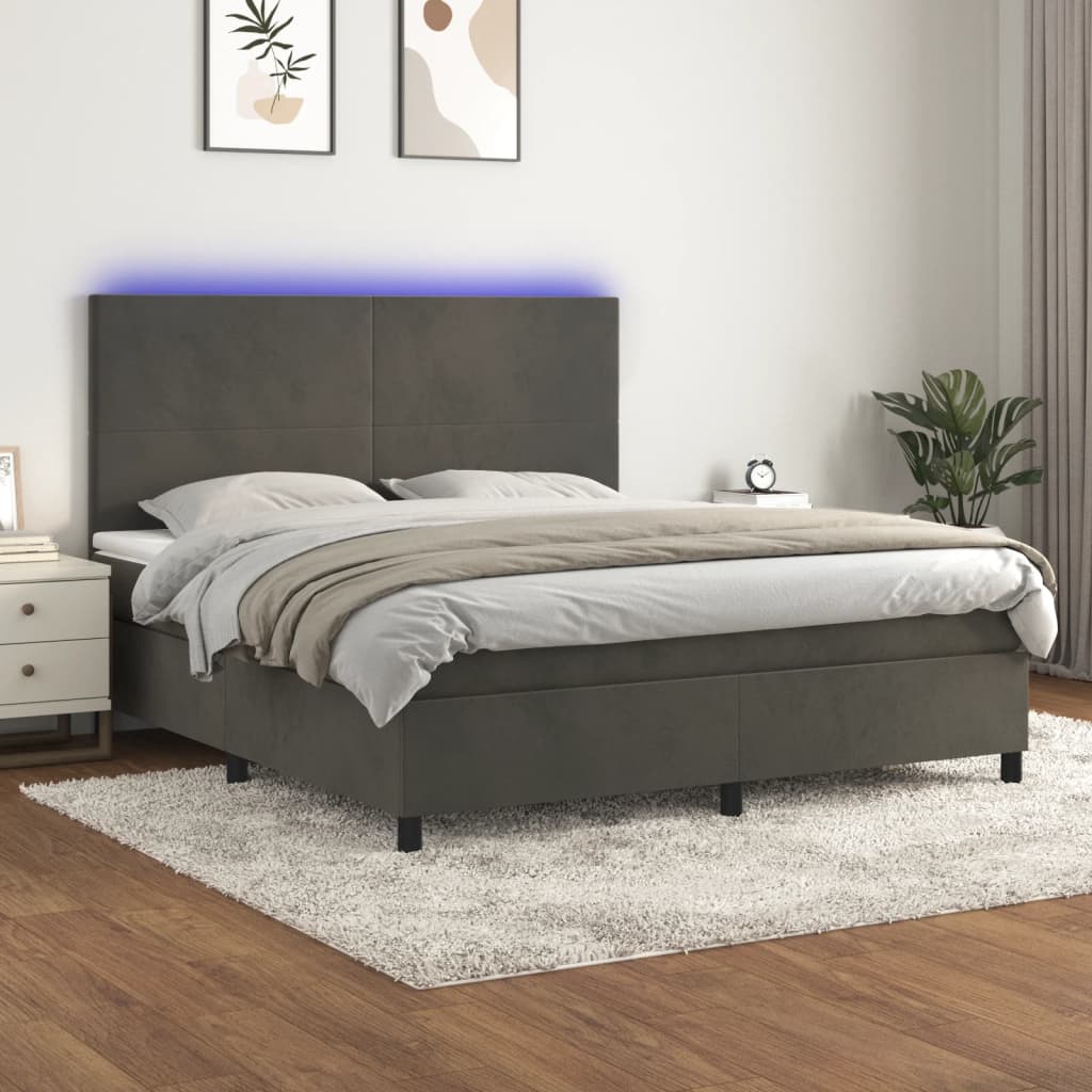 Letto a Molle con Materasso e LED Grigio Scuro 180x200 cm 3136018