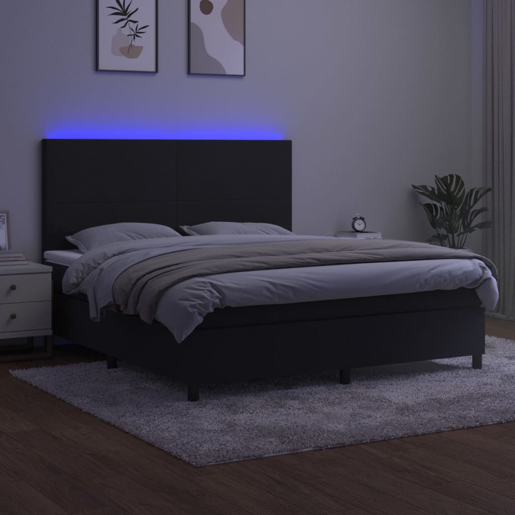 Letto a Molle con Materasso e LED Nero 180x200 cm in Velluto 3136019