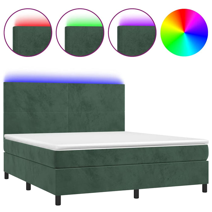 Letto a Molle con Materasso e LED Verde Scuro 180x200cm Velluto 3136020