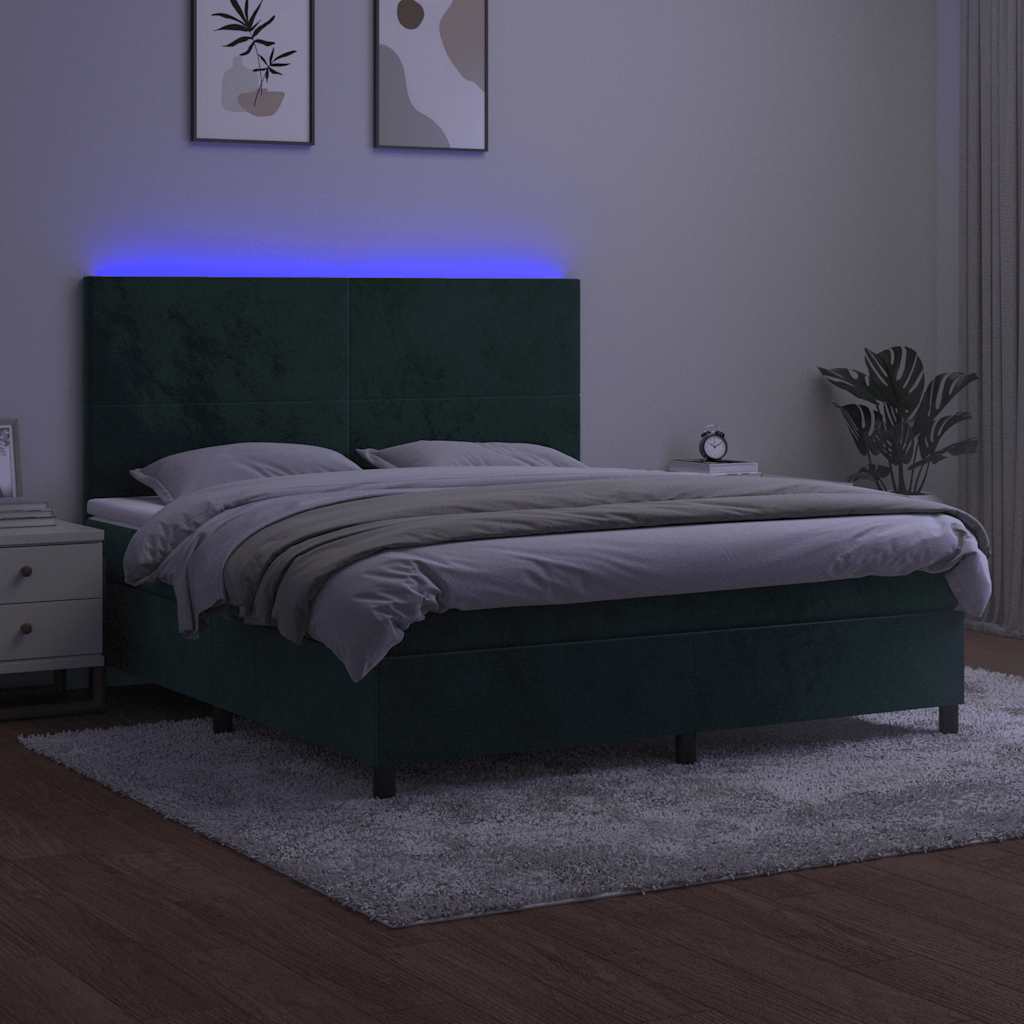 Letto a Molle con Materasso e LED Verde Scuro 180x200cm Velluto 3136020