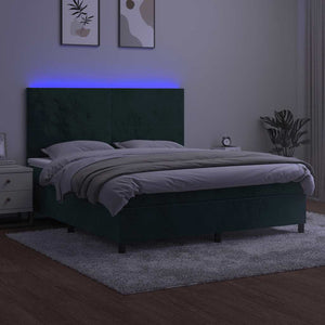 Letto a Molle con Materasso e LED Verde Scuro 180x200cm Velluto 3136020