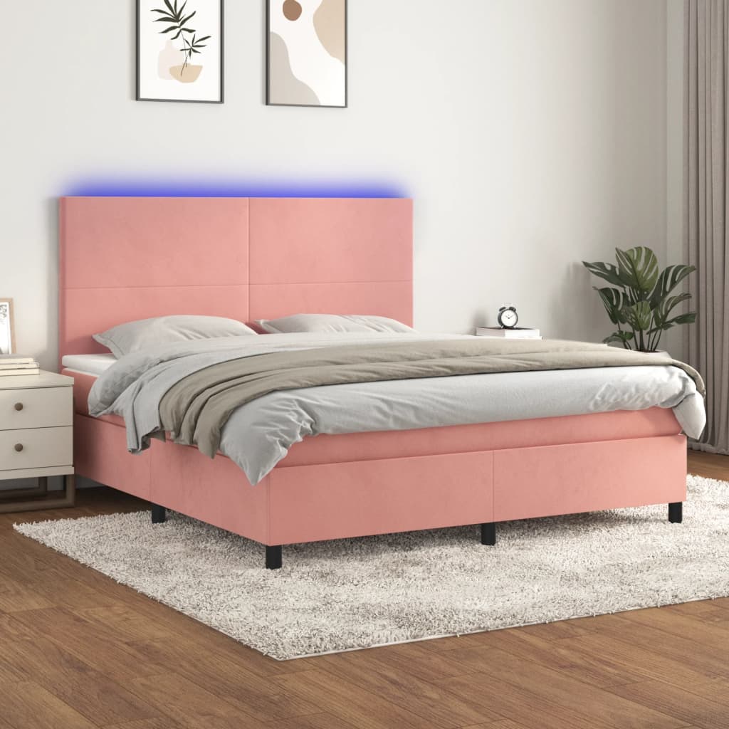 Letto a Molle con Materasso e LED Rosa 180x200 cm in Velluto 3136022