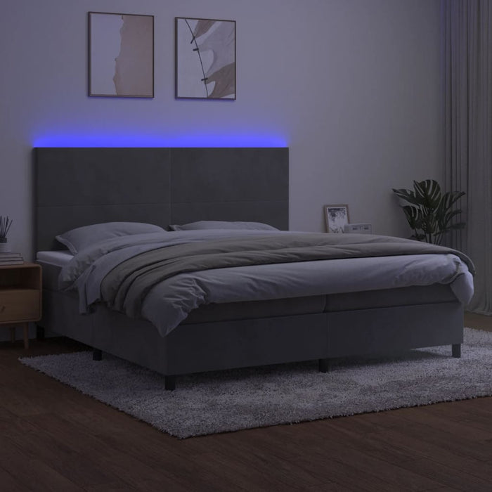 Letto a Molle Materasso e LED Grigio Chiaro 200x200 cm Velluto cod mxl 65193