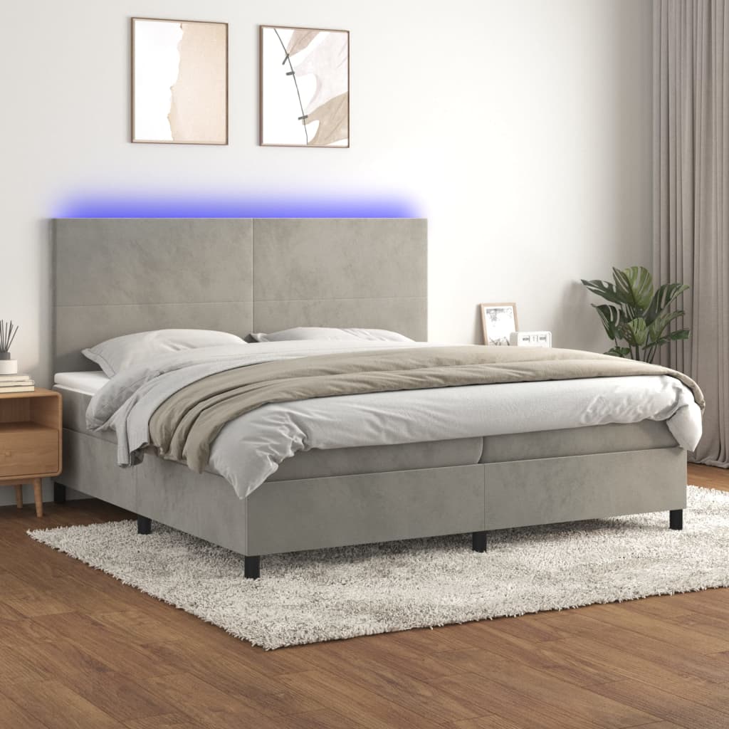 Letto a Molle Materasso e LED Grigio Chiaro 200x200 cm Velluto cod mxl 65193