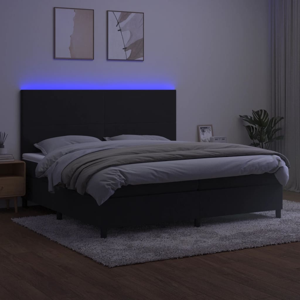 Letto a Molle con Materasso e LED Nero 200x200 cm in Velluto cod mxl 61301