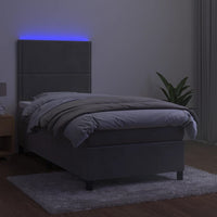 Letto a Molle Materasso e LED Grigio Chiaro 80x200 cm Velluto cod mxl 62805