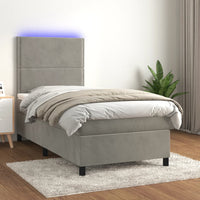 Letto a Molle Materasso e LED Grigio Chiaro 80x200 cm Velluto cod mxl 62805