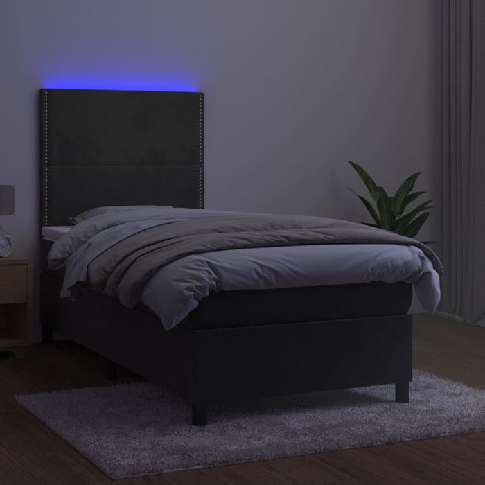 Letto a Molle con Materasso e LED Grigio Scuro 80x200cm Velluto cod mxl 57477