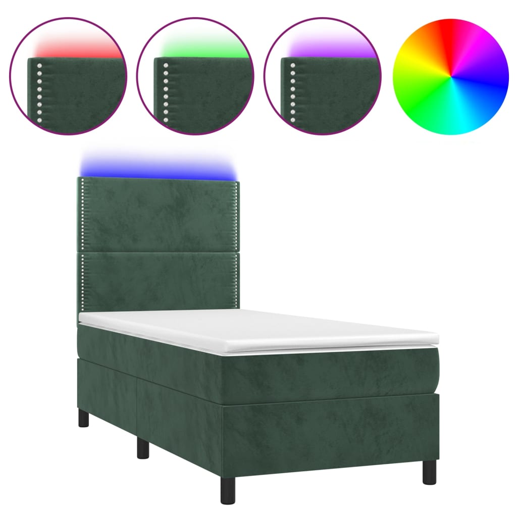 Letto a Molle con Materasso e LED Verde Scuro 80x200cm Velluto 3136032