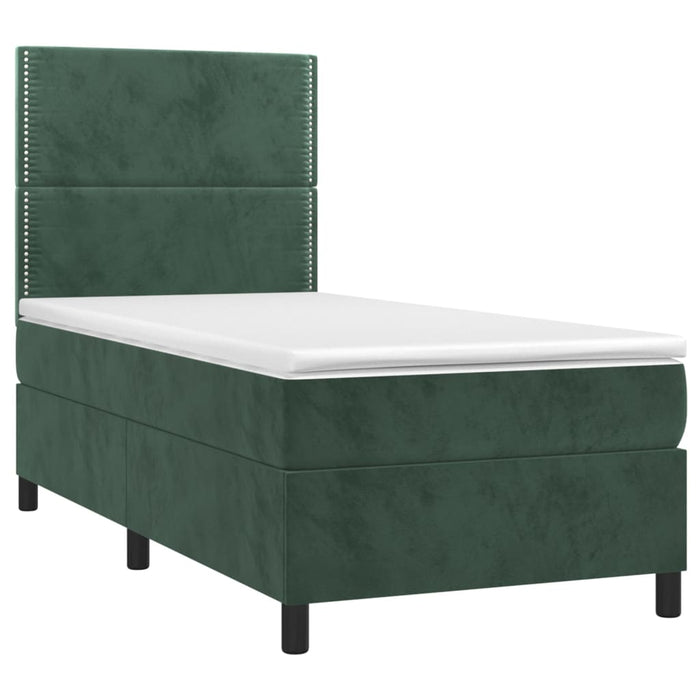 Letto a Molle con Materasso e LED Verde Scuro 80x200cm Velluto 3136032