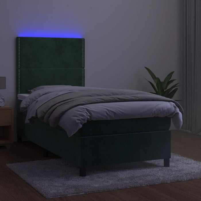 Letto a Molle con Materasso e LED Verde Scuro 80x200cm Velluto 3136032