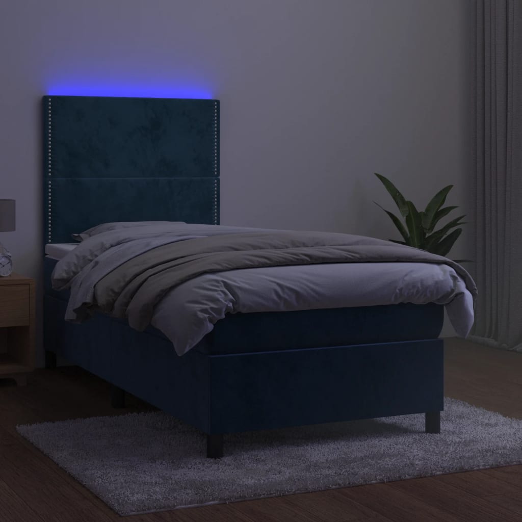 Letto a Molle con Materasso e LED Blu Scuro 80x200cm in Velluto cod mxl 65663