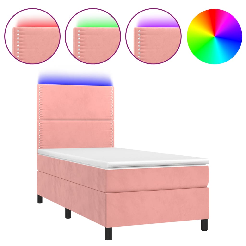 Letto a Molle con Materasso e LED Rosa 80x200 cm in Velluto 3136034