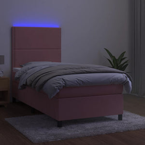 Letto a Molle con Materasso e LED Rosa 80x200 cm in Velluto 3136034