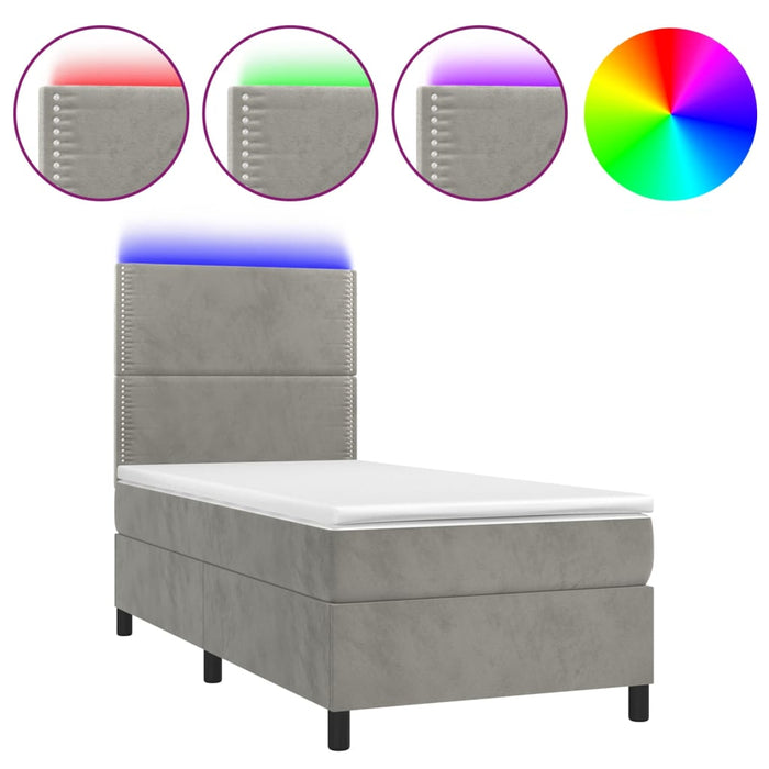 Letto a Molle Materasso e LED Grigio Chiaro 90x190 cm Velluto 3136035