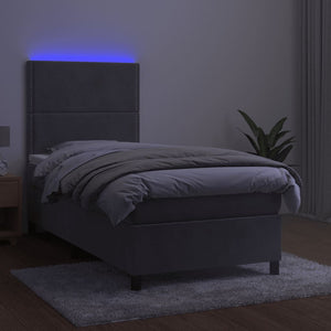 Letto a Molle Materasso e LED Grigio Chiaro 90x190 cm Velluto 3136035