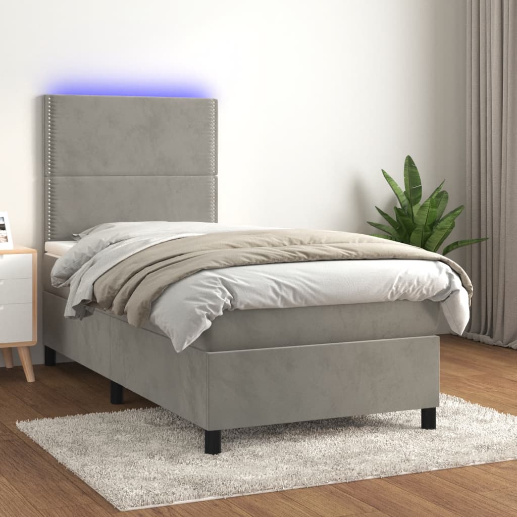 Letto a Molle Materasso e LED Grigio Chiaro 90x190 cm Vellutocod mxl 122994