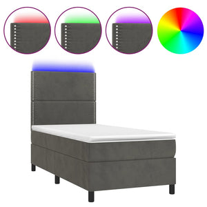 Letto a Molle con Materasso e LED Grigio Scuro 90x190cm Velluto 3136036