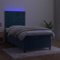 Letto a Molle con Materasso e LED Blu Scuro 90x190cm in Velluto 3136039