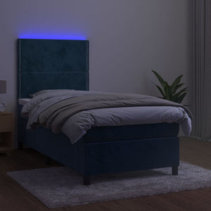 Letto a Molle con Materasso e LED Blu Scuro 90x190cm in Velluto 3136039