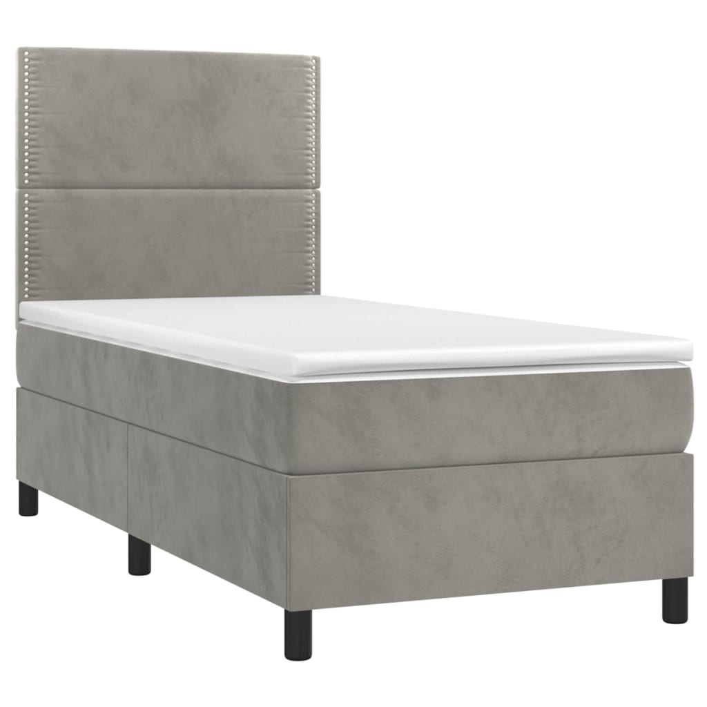 Letto a Molle Materasso e LED Grigio Chiaro 100x200 cm Velluto 3136047