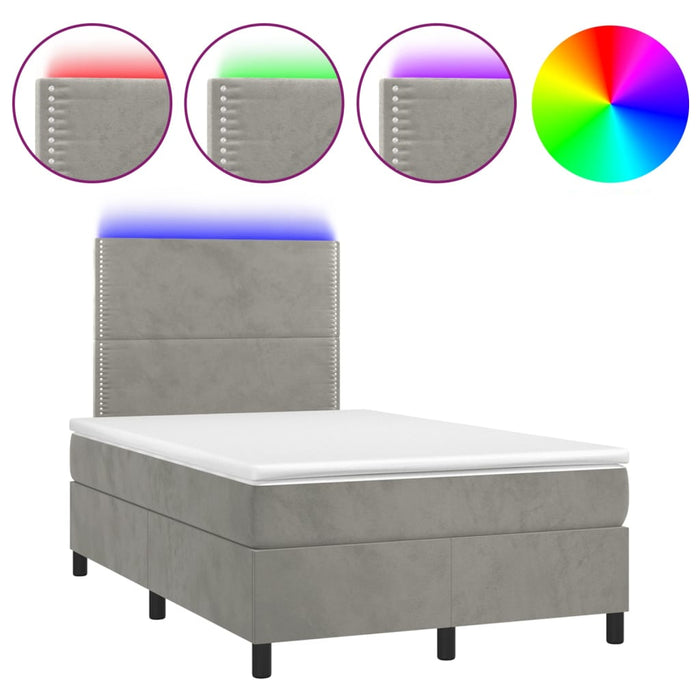 Letto a Molle Materasso e LED Grigio Chiaro 120x200 cm Velluto cod mxl 63899