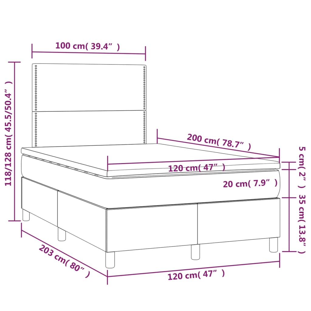 Letto a Molle Materasso e LED Grigio Chiaro 120x200 cm Velluto cod mxl 63899