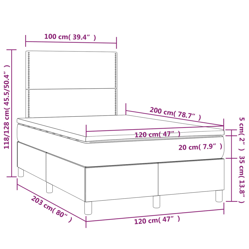 Letto a Molle con Materasso e LED Blu Scuro 120x200cm 3136057