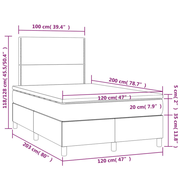 Letto a Molle con Materasso e LED Blu Scuro 120x200cm 3136057