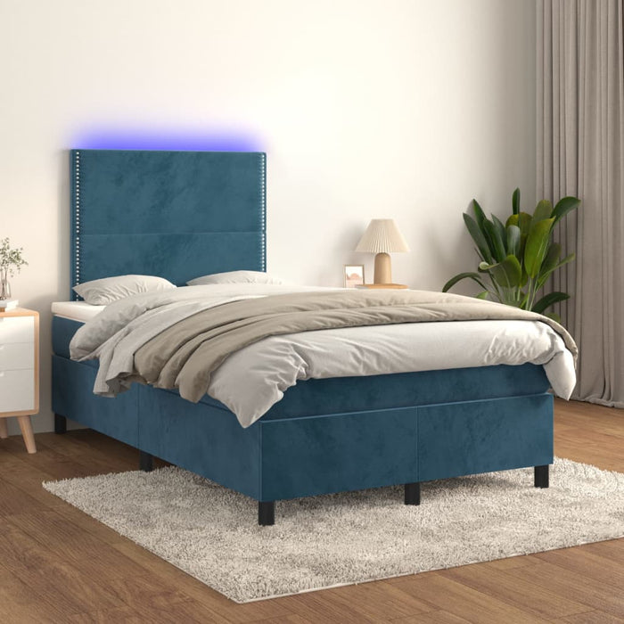 Letto a Molle con Materasso e LED Blu Scuro 120x200cm 3136057