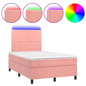 Letto a Molle con Materasso e LED Rosa 120x200 cm in Velluto 3136058