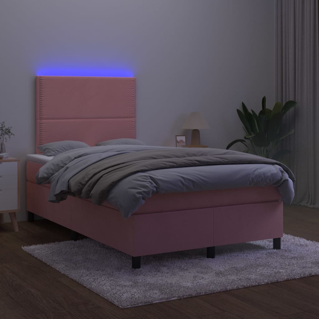 Letto a Molle con Materasso e LED Rosa 120x200 cm in Velluto 3136058