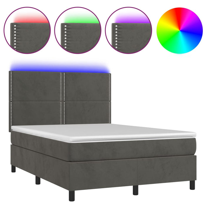 Letto a Molle con Materasso e LED Grigio Scuro 140x190 cm 3136060