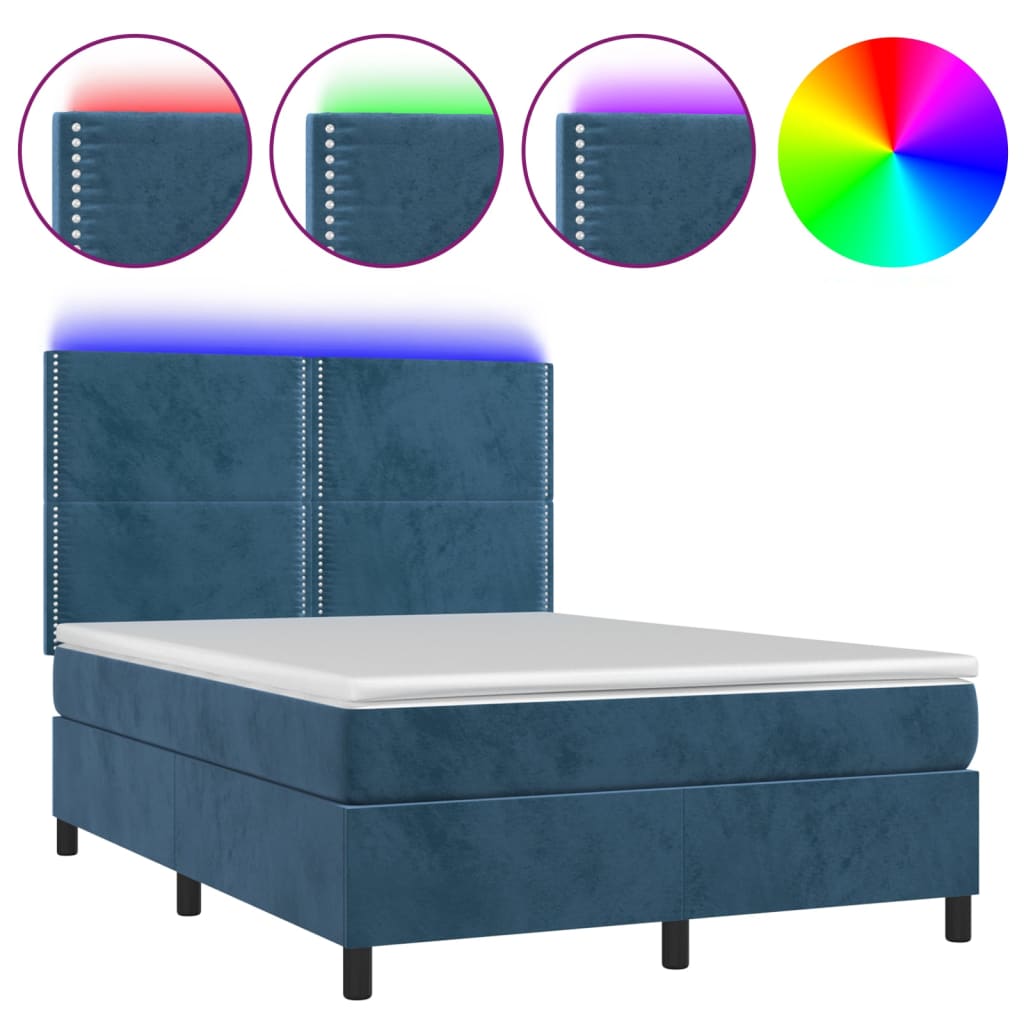 Letto a Molle con Materasso e LED Blu Scuro 140x190 cmcod mxl 122999