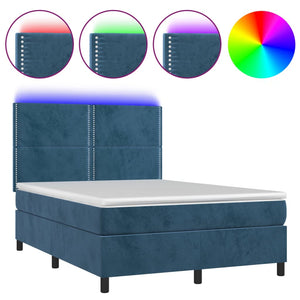 Letto a Molle con Materasso e LED Blu Scuro 140x190 cm 3136063