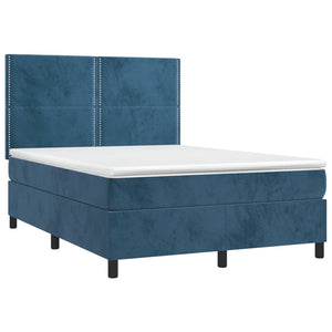 Letto a Molle con Materasso e LED Blu Scuro 140x190 cm 3136063