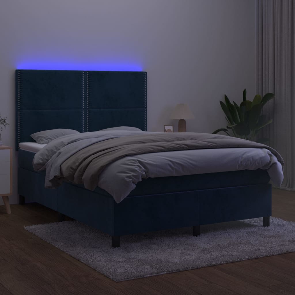 Letto a Molle con Materasso e LED Blu Scuro 140x190 cm 3136063