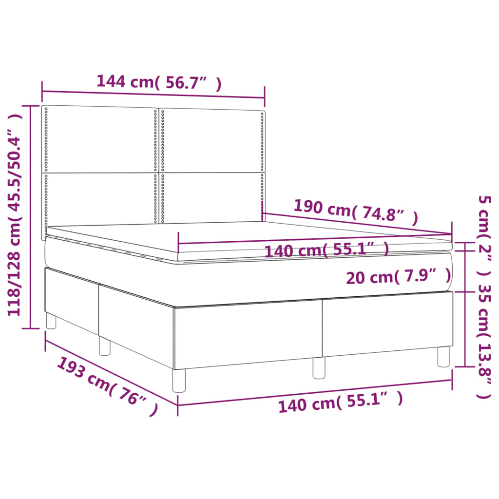 Letto a Molle con Materasso e LED Blu Scuro 140x190 cm 3136063