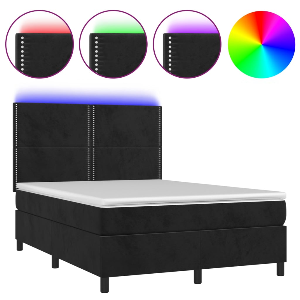 Letto a Molle con Materasso e LED Nero 140x200 cm in Velluto 3136067